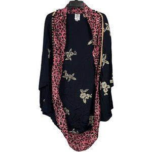 Ivy Jane Kimono Circle Cardigan Womens One Size Black Floral Animal Print Boho